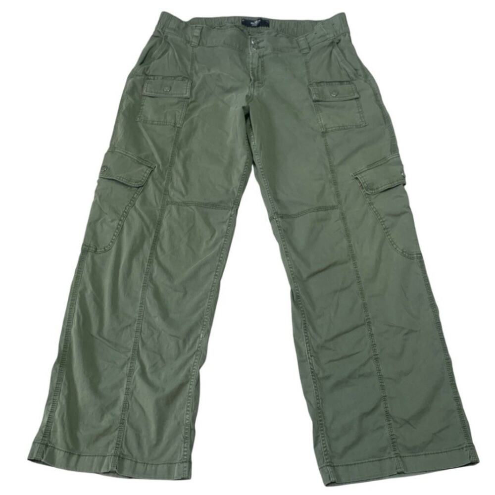 Hollister Low Rise Baggy Cargo Pants XL Olive Green Wide Leg Utility